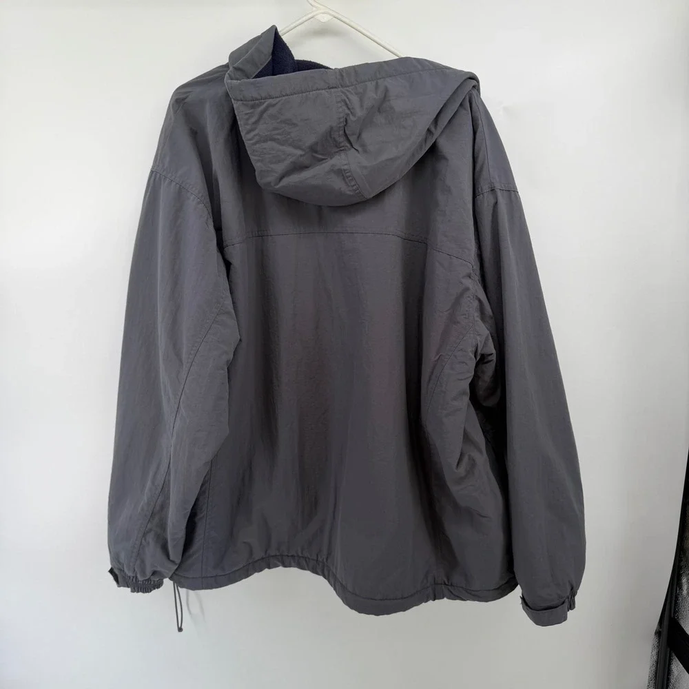 Reebok Vintage Gray Hooded Windbreaker Fleece Lined Jacket Mens Medium 0199